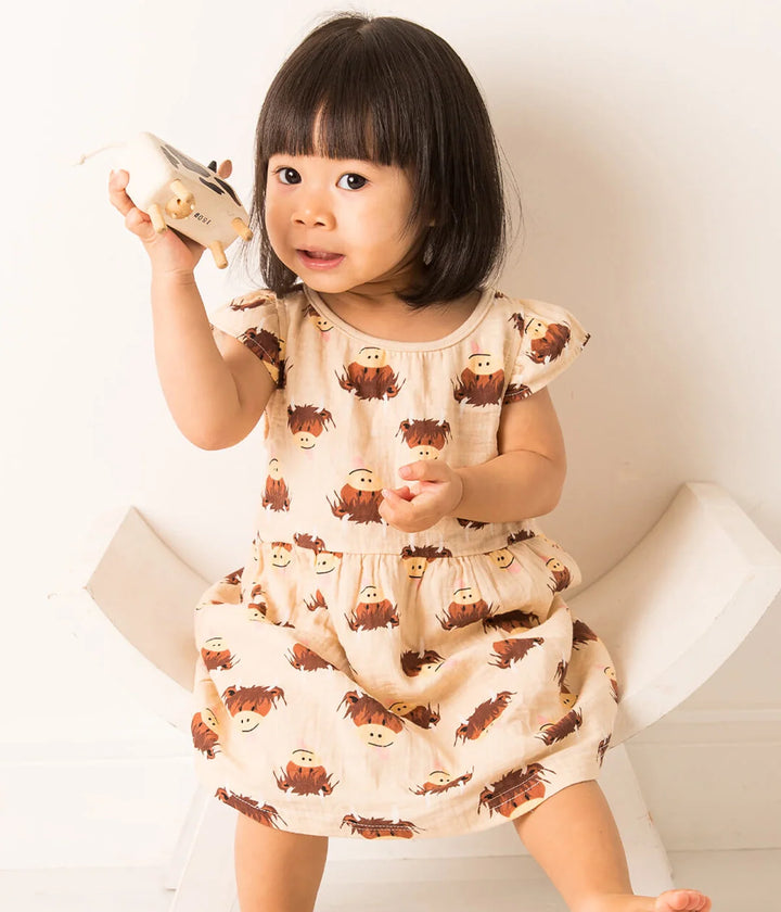 Neutral Highland Cow Summer Dress