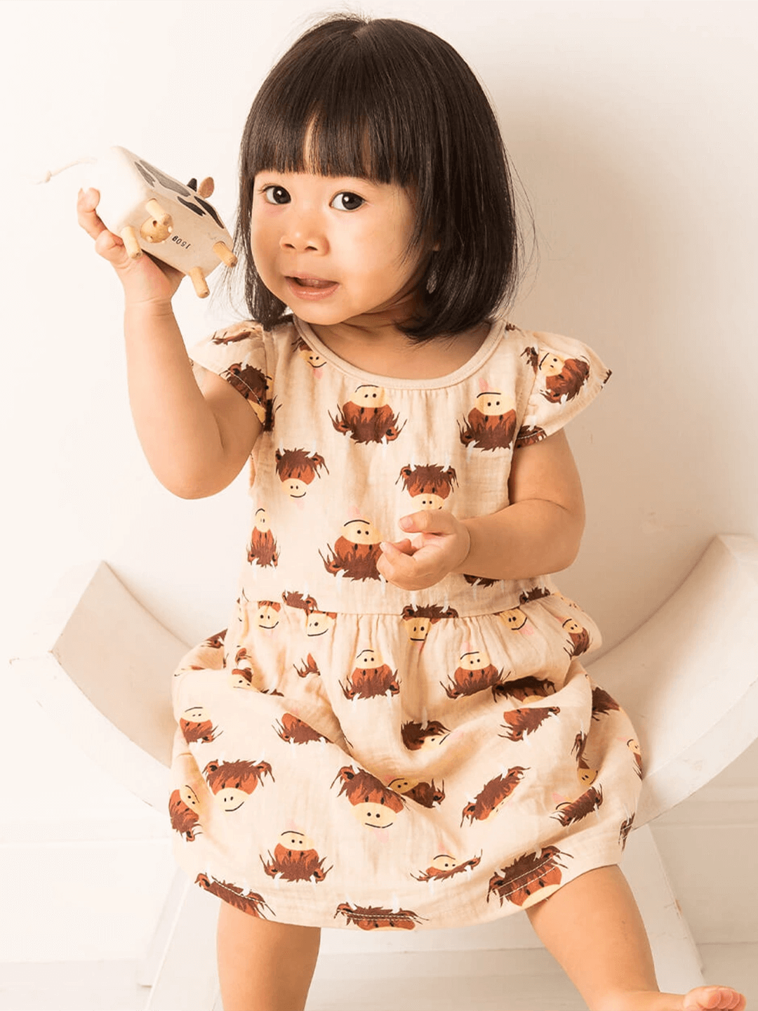 Junior Neutral Highland Cow Summer Dress