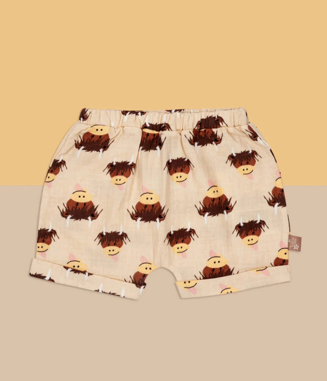 Neutral Highland Cow Muslin Shorts