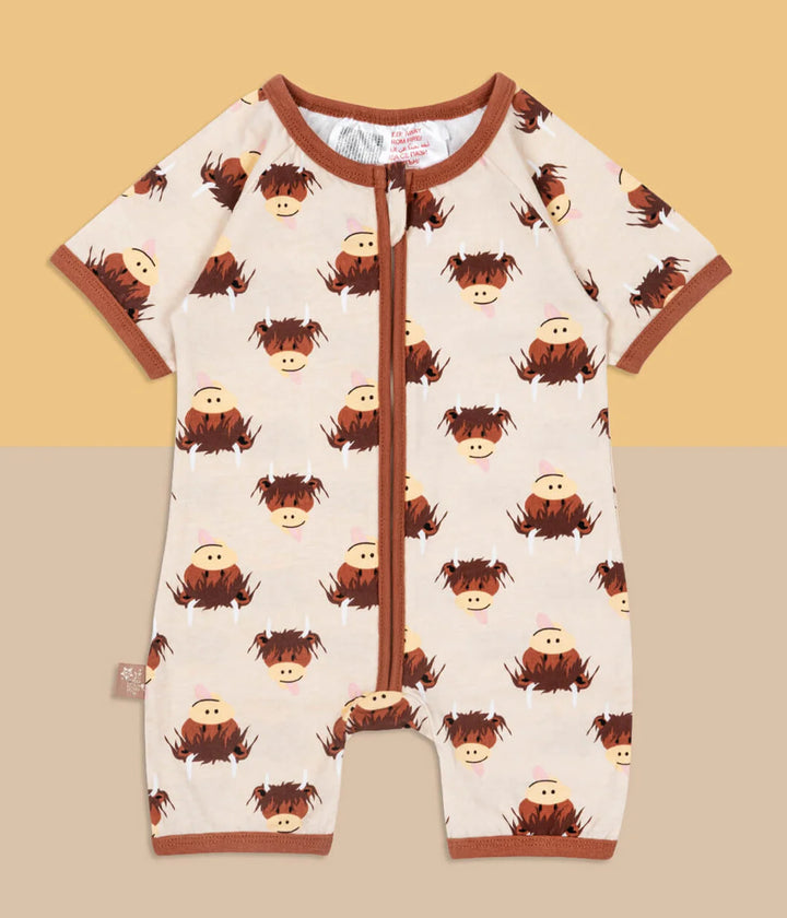 Neutral Highland Cow Summer Romper Playsuit